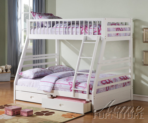 White Twin Full Bunk Bed With Drawers Free Mattresses Bunk Bed With Drawers Free Mattresses Item 37040 Image 1