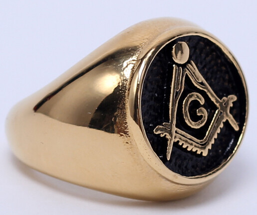 Masonic rings ebay Gold Plated Freemason Ring. Masons Chiseled Enamel Steel Band | eBay