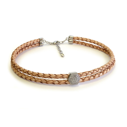 Silver Pave Nut Double Leather Choker