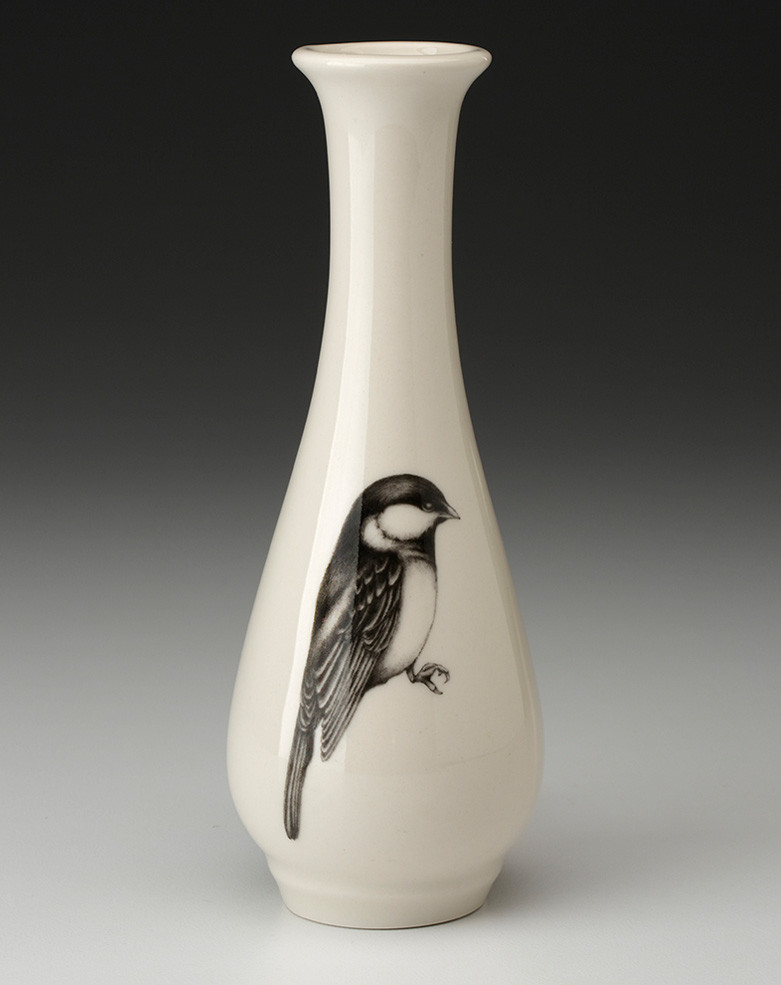 laura zindel tumblers Capped  Laura Bud Design Black Vase: Chickadee  Zindel