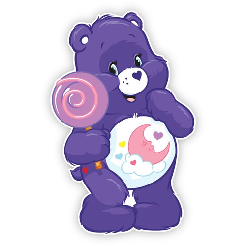 purple care bear with 2 lollipops