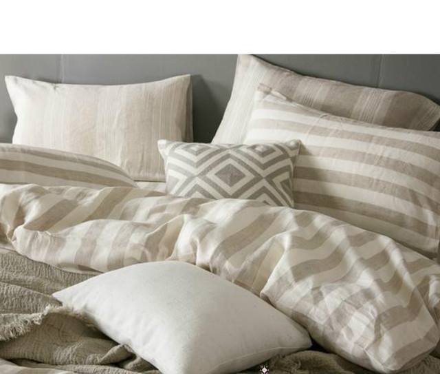 Striped Duvet Cover Natural Linen Custom Size Queen King