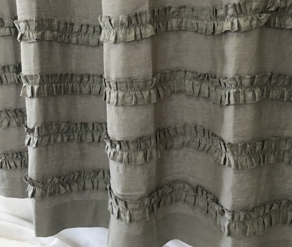 Medium Grey Linen Shower Curtains with 4 Rows of Ruffles, Dress up ... Medium Grey Linen Shower Curtains with 4 Rows of Ruffles, Dress up ...