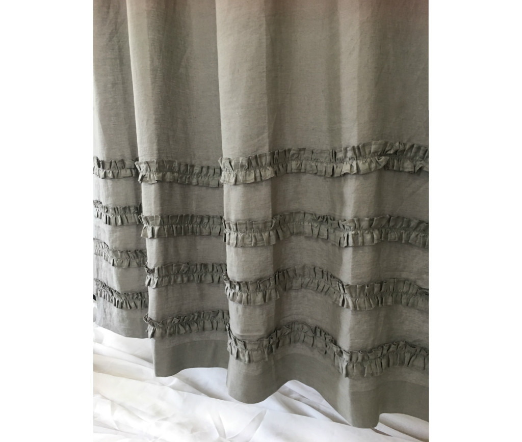Medium Grey Linen Shower Curtains with 4 Rows of Ruffles, Dress up ... Medium Grey Linen Shower Curtains with 4 Rows of Ruffles, Dress up ...