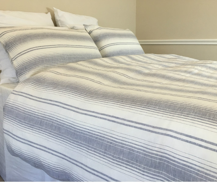 Grey White Striped Duvet Cover in Natural Linen Handmade by Superior Custom Linens