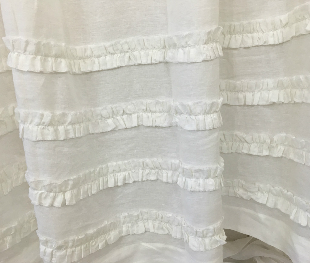 White Shower Curtain with 4 Rows of White Ruffle, 72x72, 72x85, 72x94