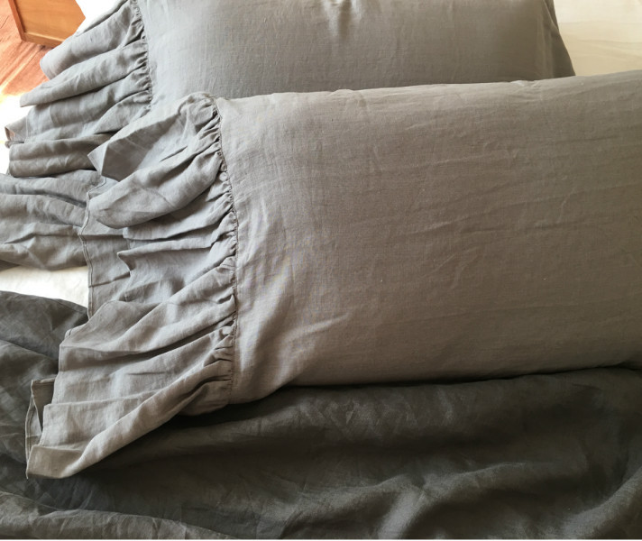 Medium Grey Pillow Covers with Long Ruffle Handcrafted by SuperiorCustomLinens.com
