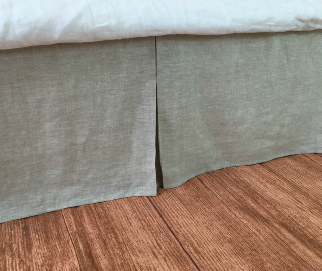 Tailored Natural Linen Bed Skirt, tailored bed skirt Handcrafted by