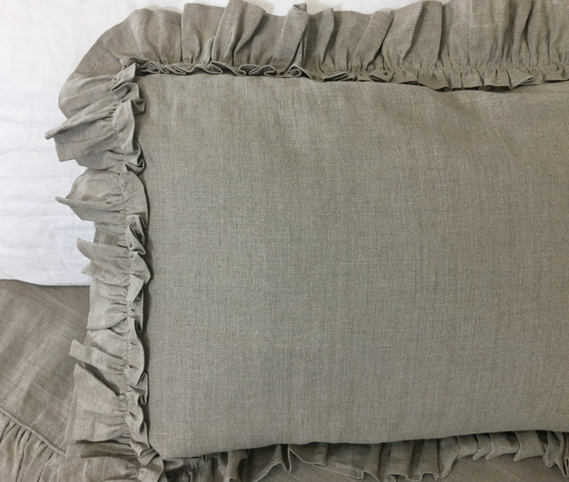 Vintage Ruffle Euro Sham Covers in Dark Linen Handcrafted by