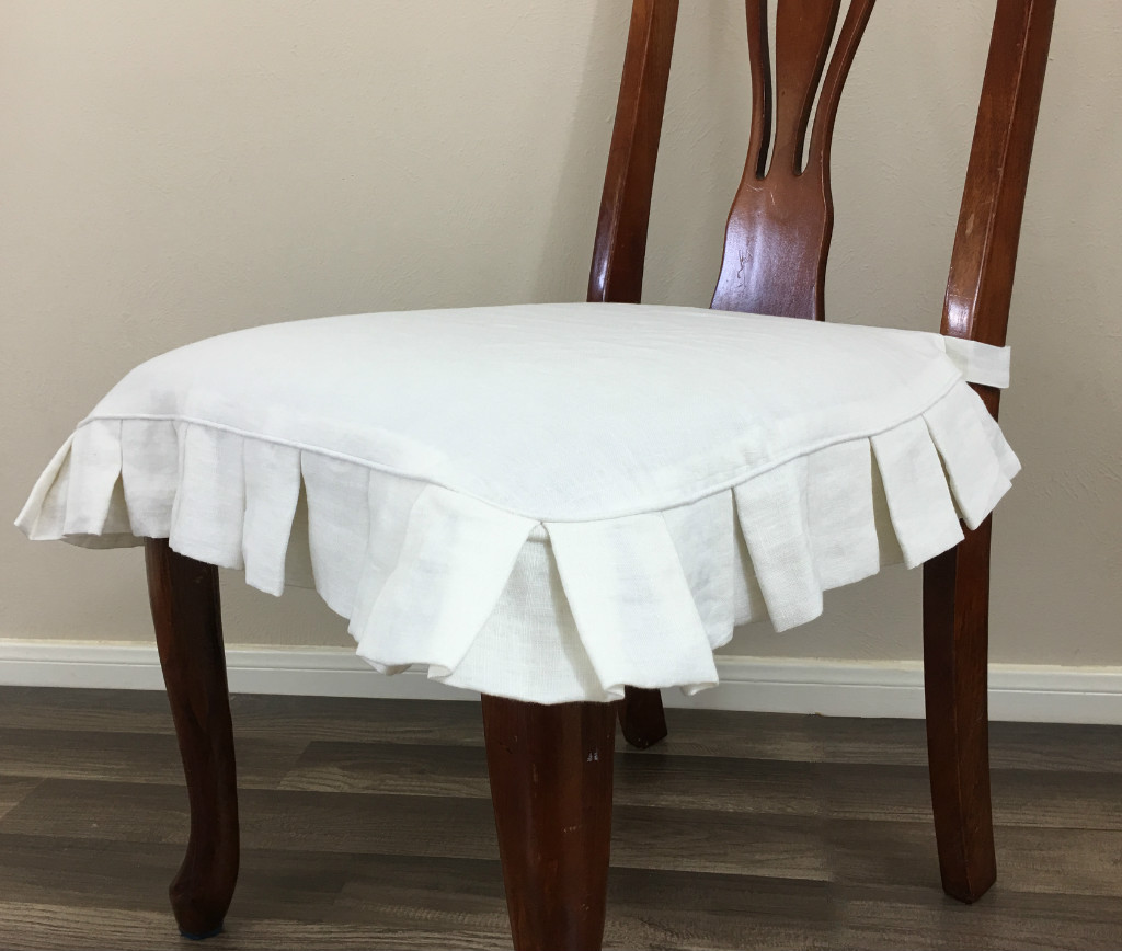 Linen Chair Seat Cover with Pleated Ruffles Multiple Colors