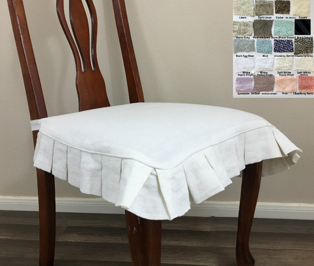 Linen Chair Seat Cover with Pleated Ruffles Multiple Colors