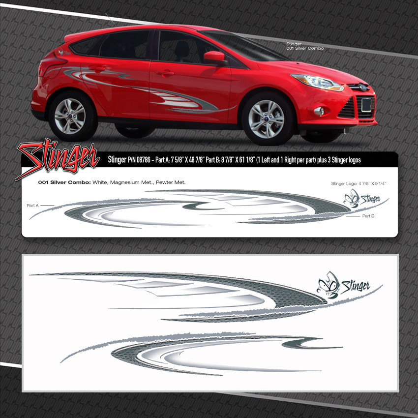 STINGER Automotive Vinyl Graphics Shown on Ford Focus MoProAuto Vinyl Graphics Decals Stripes