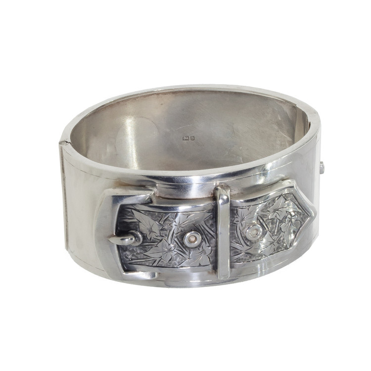 Antique Buckle Bangle Bracelet in Sterling Silver
