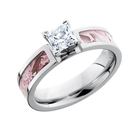 Pink Camo Princess Cut Diamond or CZ Engagement Ring