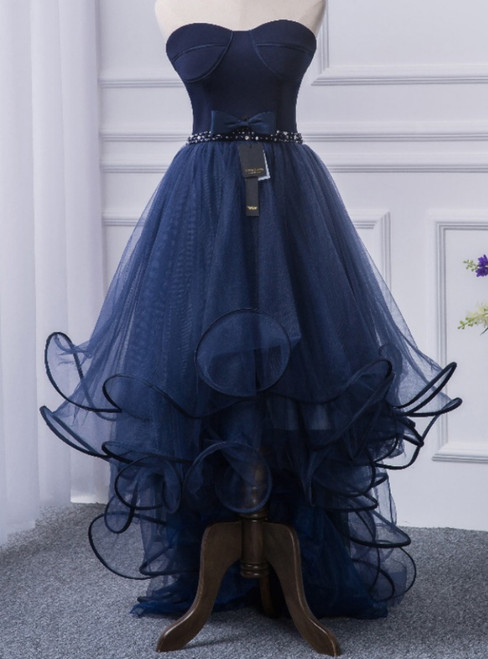Navy Blue High Low Prom Dress