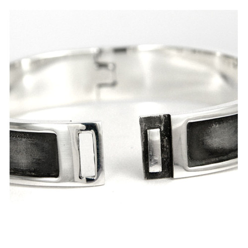 Bangle Bracelet in Black Heavy Silver with Dog