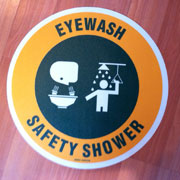floorsign1.jpg Custom eyewash safety shower sign with graphics.