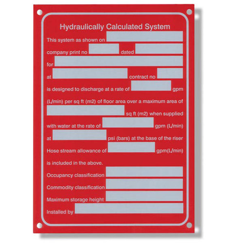 Hydraulic System Aluminum Sprinkler Identification Sign, 5"w x 7"h