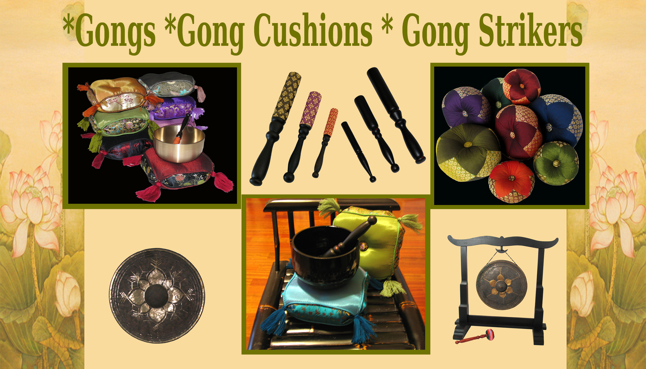 Meditation Supply Singing Bowls, Gongs, Cushions & Strikers Boon Decor