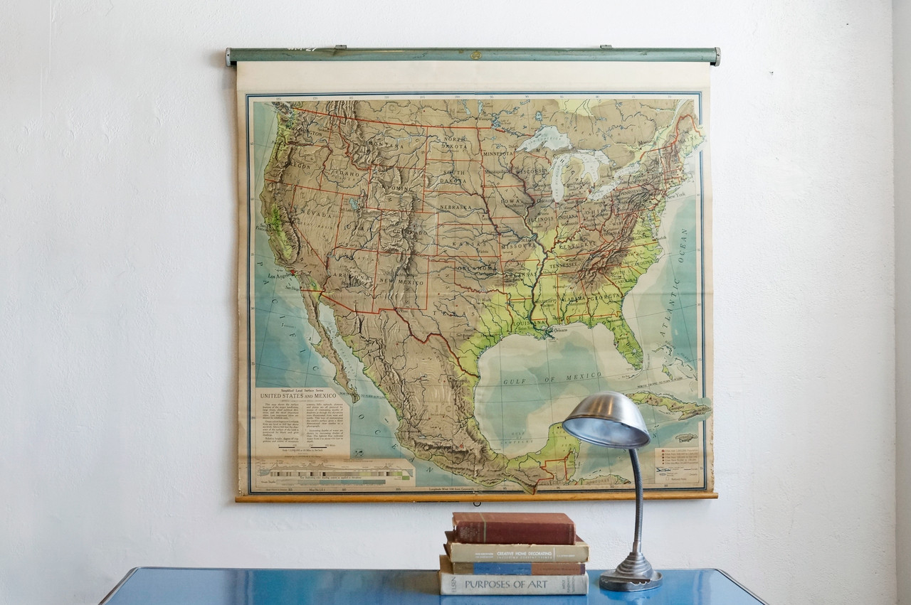 sold vintage pull down map united states and mexico 1960s