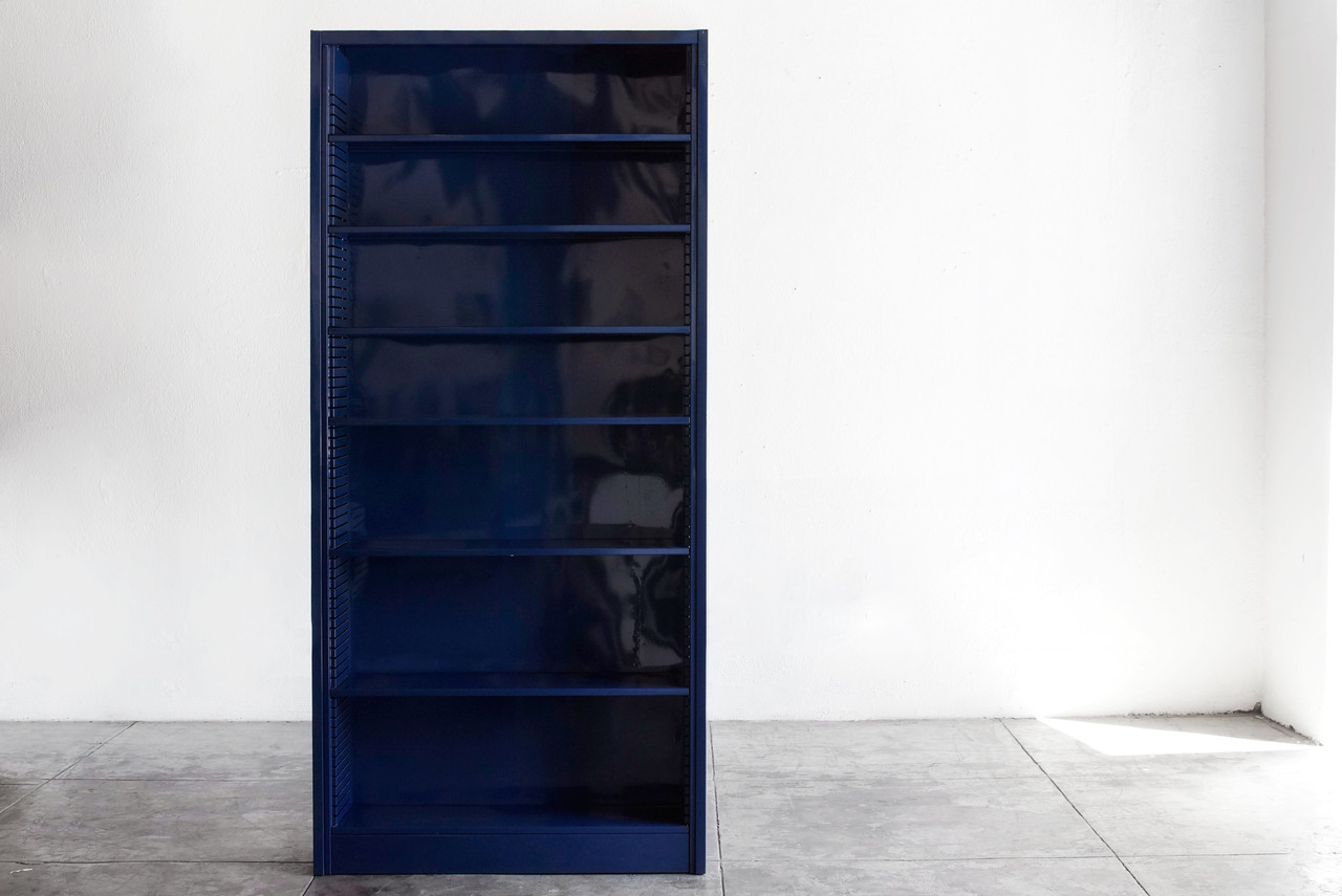 Blue Bookcase classic steel tanker bookcase, refinished - rehab vintage interiors Blue Bookcase classic steel tanker bookcase, refinished - rehab vintage interiors
