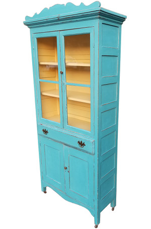 Antique Hutch in Aqua and Yellow