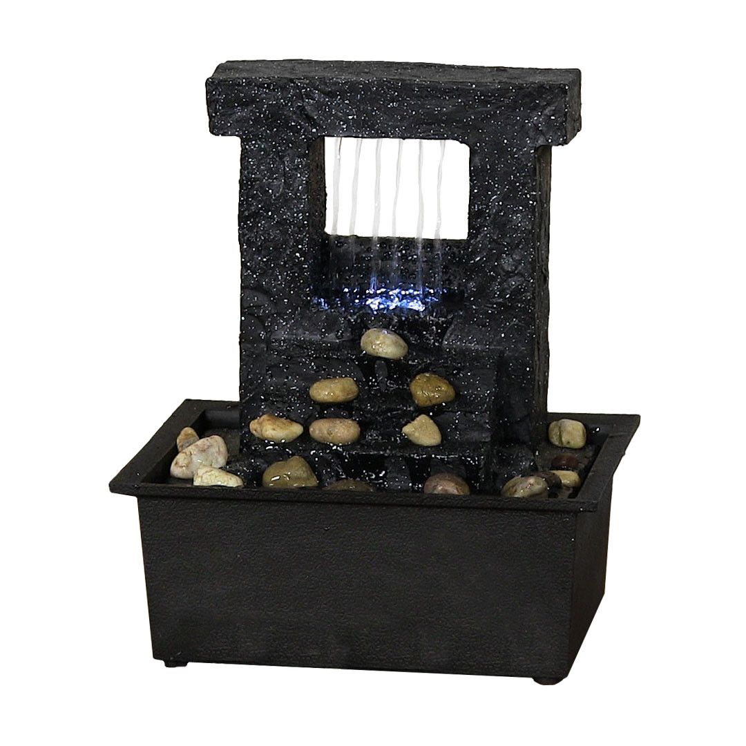 Sunnydaze Falling Stream Tabletop Fountain with LED Lights Water