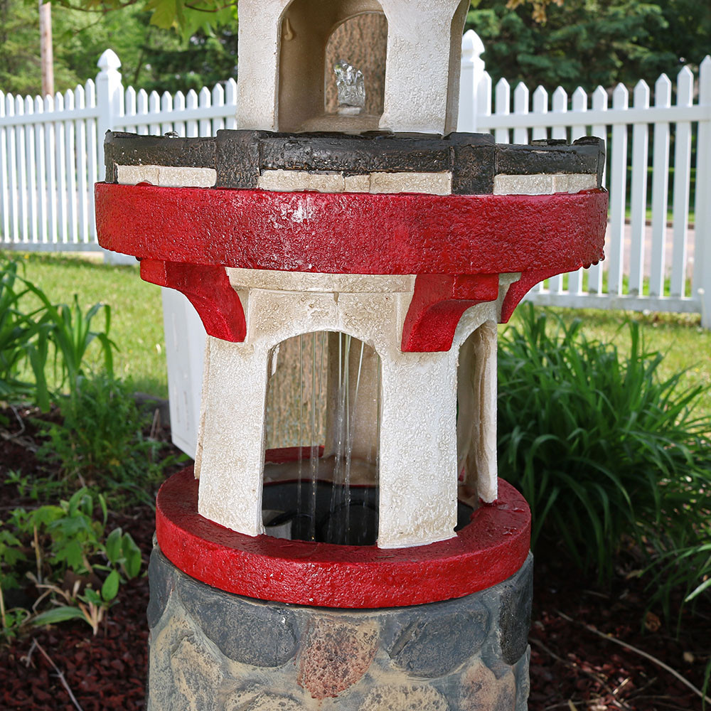 Sunnydaze Classic Stonework Lighthouse Outdoor Water Fountain with LED