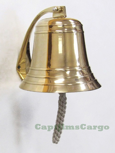 Large Heavy Solid Cast Brass Ships Boat Bell 8.25" Marine Decor