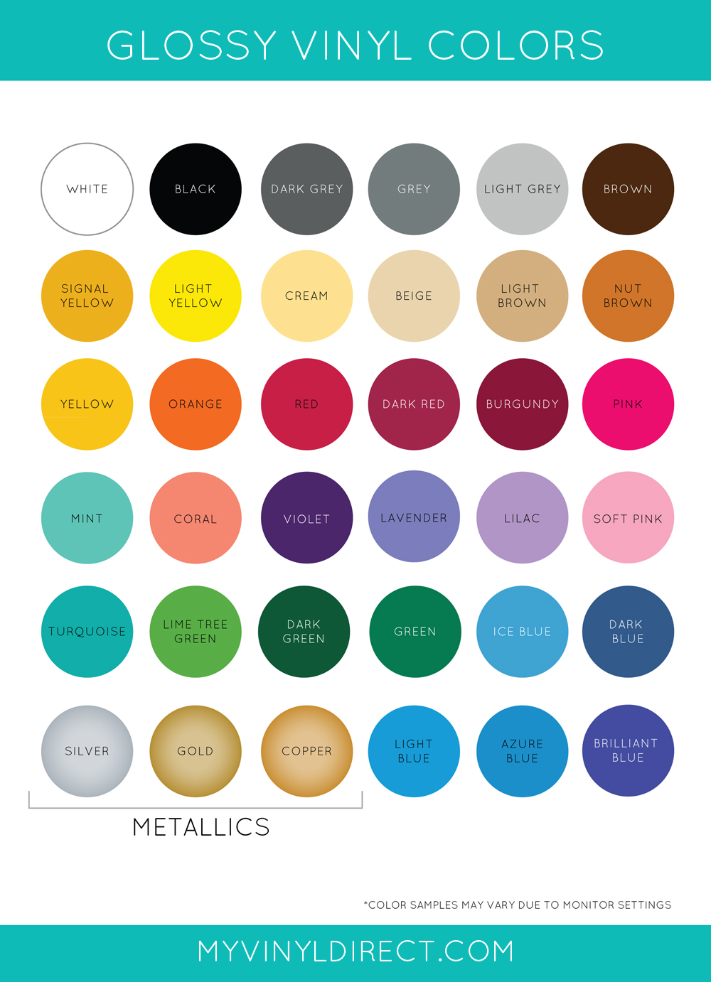 cricut vinyl color chart