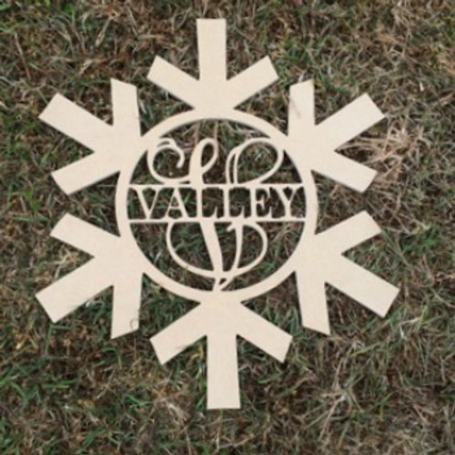 Snowflake Frame Family Name, Unfinished Framed Monogram
