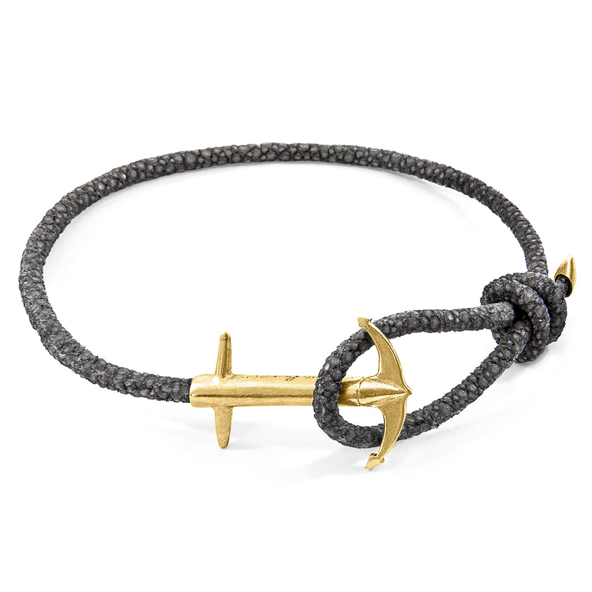 Shadow Grey Admiral Anchor 9ct Yellow Gold and Stingray Leather Bracelet