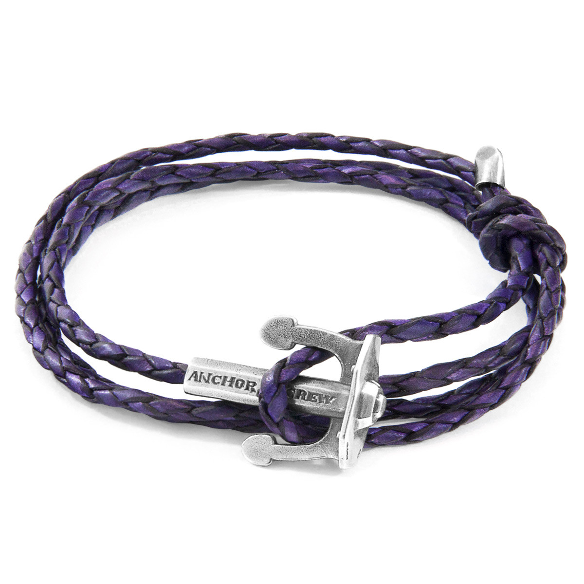 Grape Purple Union Anchor Silver and Braided Leather Bracelet