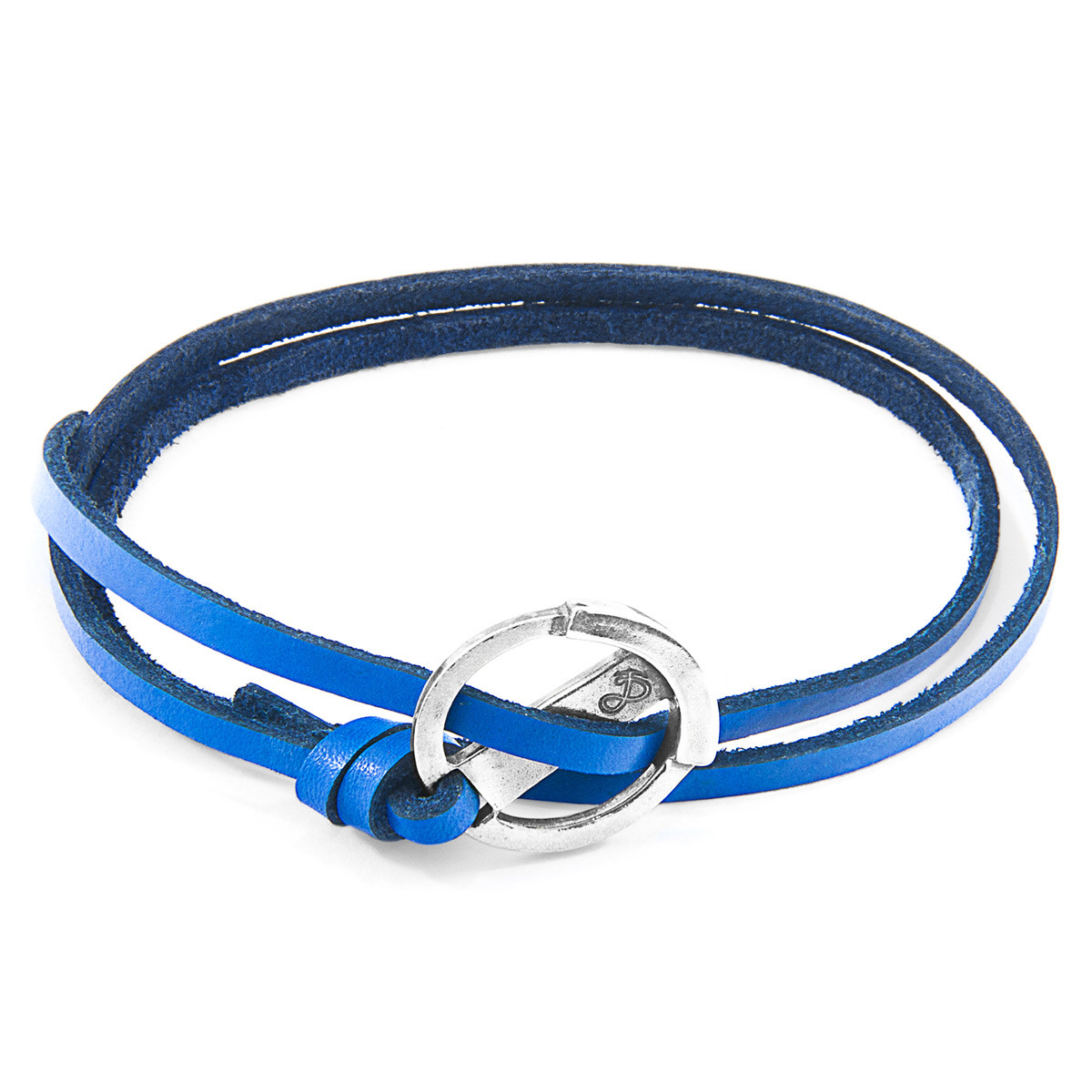 Royal Blue Ketch Anchor Silver and Flat Leather Bracelet