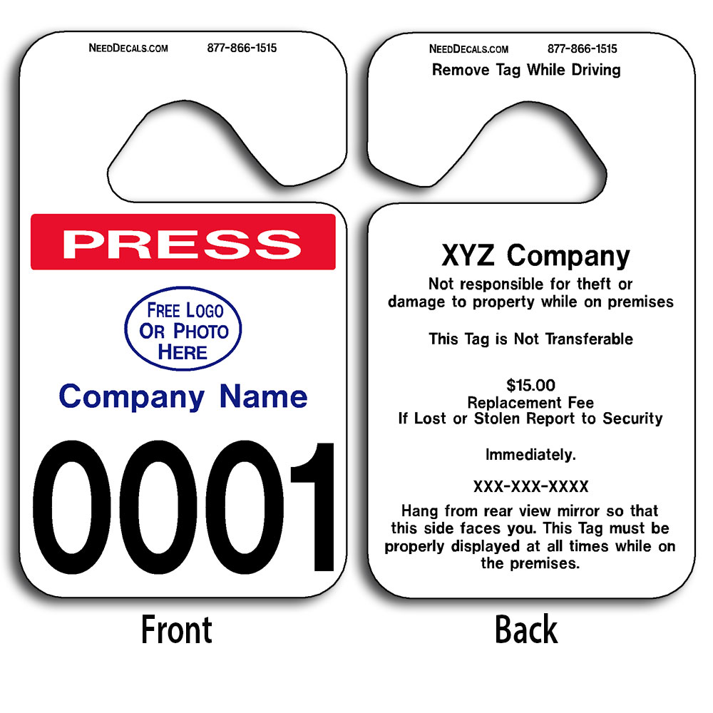 Rear View Mirror Hang Tags 50 3.10 to 2,500 0.42 Free Numbering