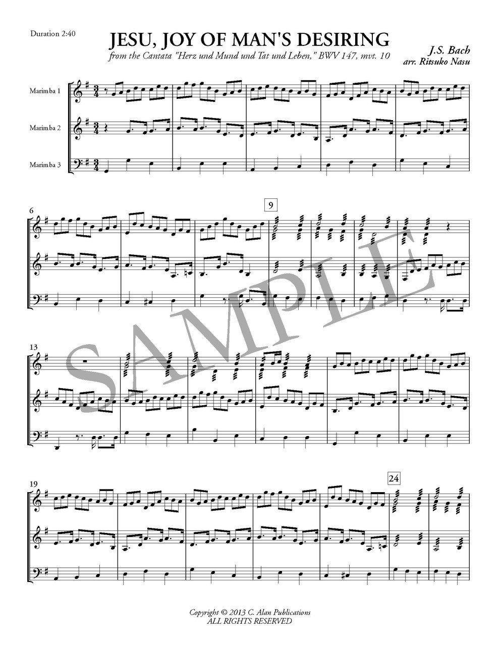 マリンバ三重奏の為のクラシック・Vol.2 (打楽器三重奏)【Classics for
