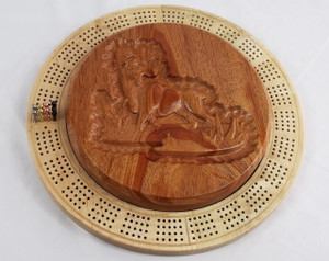 Four Player Cribbage Board Moose Mahogany and Curly Maple