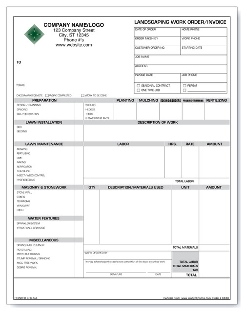 Landscaping Work Order/Invoice Version 1 Windy City Forms