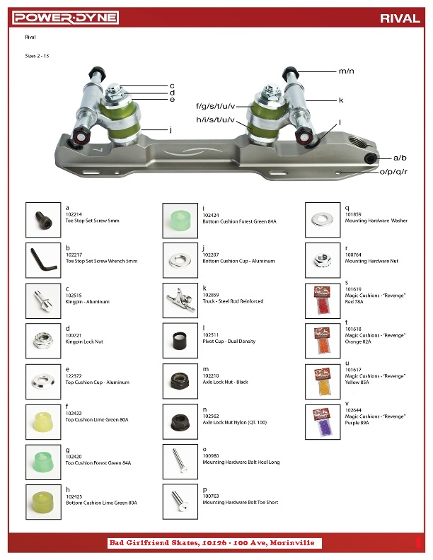 Riedell Rival Plate Parts Bad Girlfriend Roller Skates Canada
