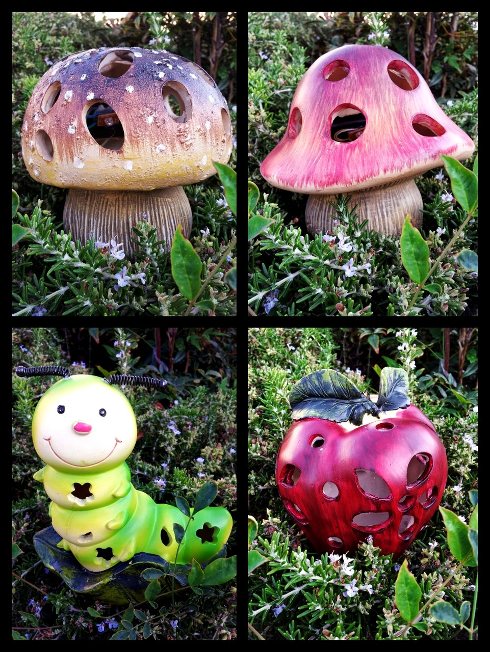 Solar Metal Mushroom/Caterpillar/Apple Light w/ Soft White LED