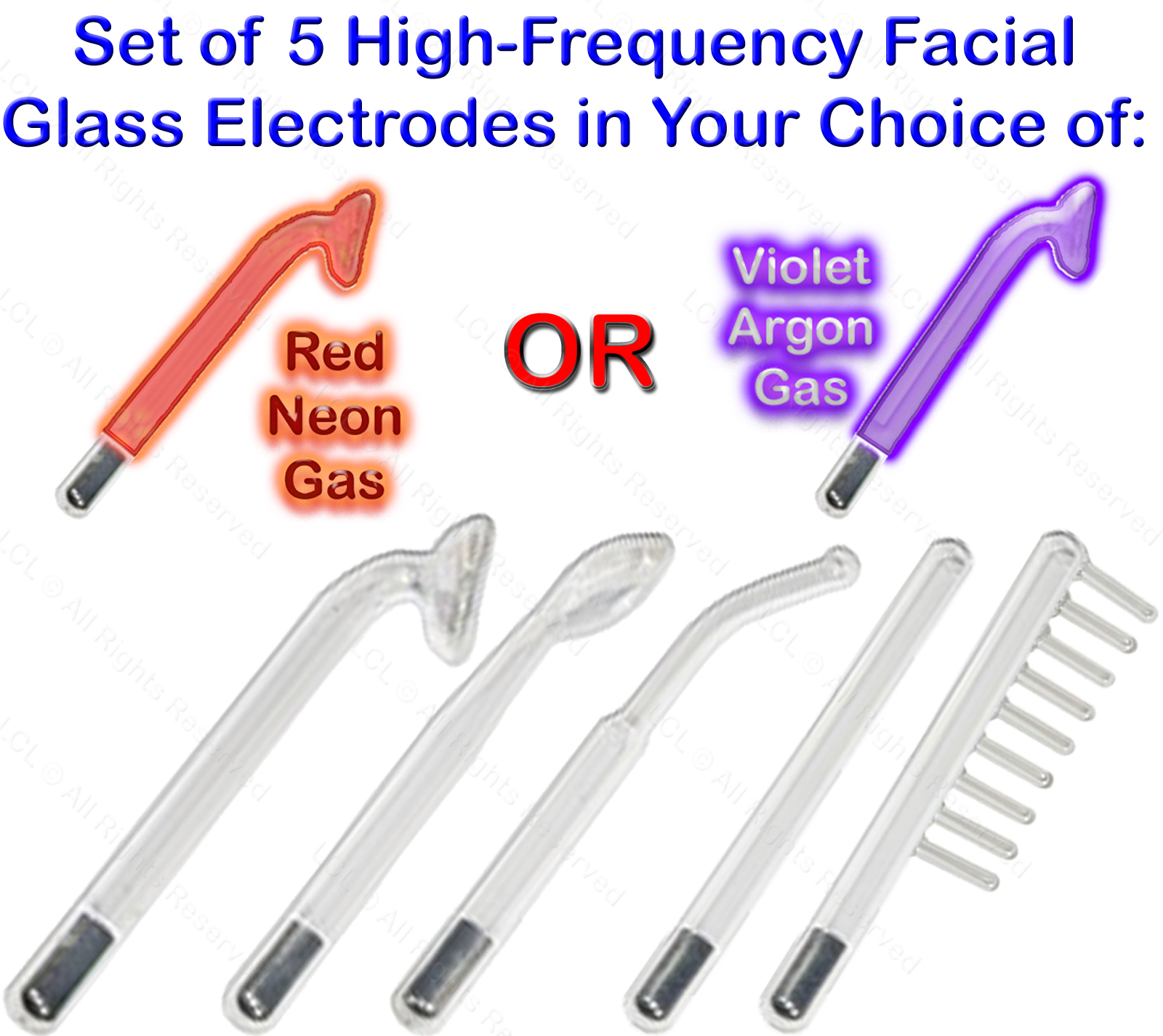 Complete Set of 5 High Frequency Electrodes in your choice of Argon or
