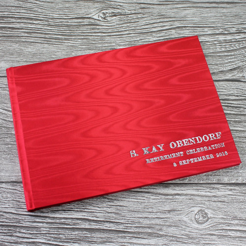 Wedding Guest Book In Red Satin Taffeta With Moiré Design - A5 or A4 Landscape