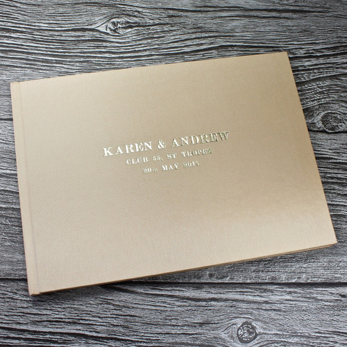 Wedding Guest Book In Pale Gold Satin - A5 or A4 Landscape