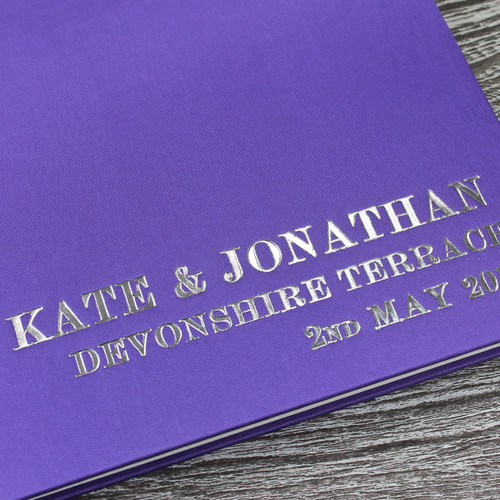 Wedding Guest Book In Purple Satin - A5 or A4 Landscape
