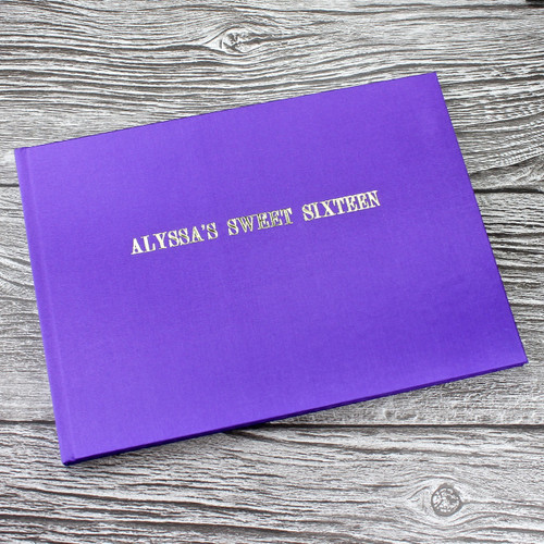 Wedding Guest Book In Purple Satin - A5 or A4 Landscape