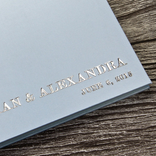 Wedding Guest Book In Pale Blue Satin - A5 or A4 Landscape