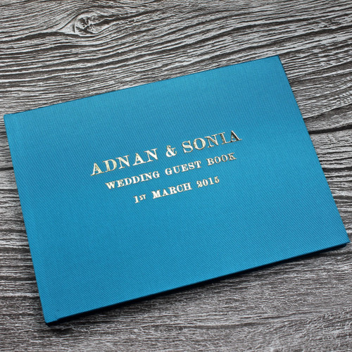 Wedding Guest Book In Teal Satin - A5 or A4 Landscape