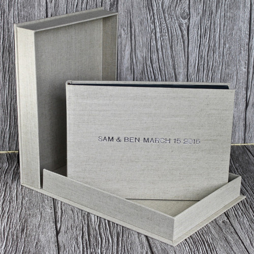 Drop Back / Clamshell Box In Natural Oatmeal Linen Cloth