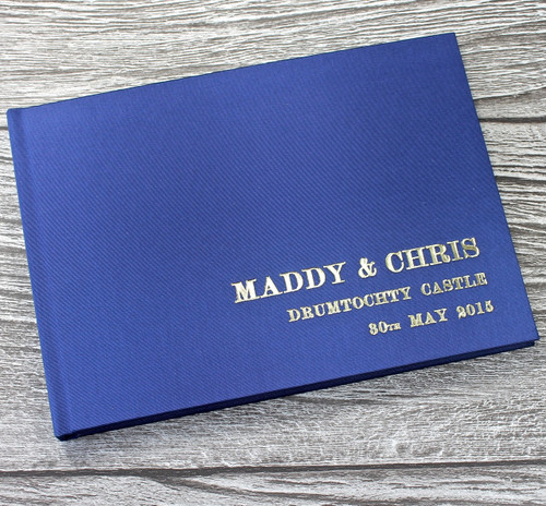 Wedding Guest Book In Midnight Blue Satin - A5 or A4 Landscape
