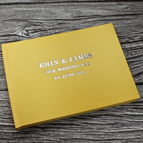 Wedding Guest Book In Yellow Satin - A5 or A4 Landscape